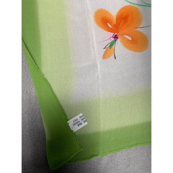 Vintage Floral Silk Scarf Handkerchief with Orange Flowers Green Border - Picture 4 of 8